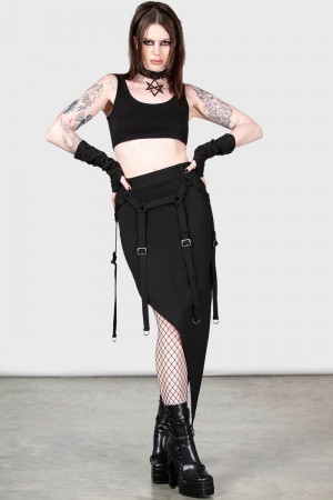 Killstar Acacia's Poison Midi Skirt Unterteile Damen Schwarz | SBP061984