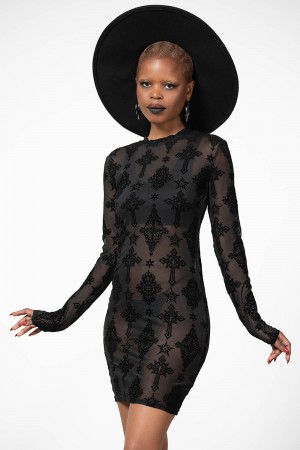 Killstar Alter Mesh Bodycon Kleider Kleid Damen Schwarz | KIZ184059