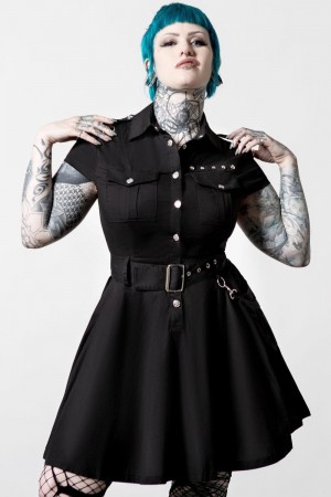 Killstar Billeted Shirt-Kleider Kleid Damen Schwarz | ZKS368290