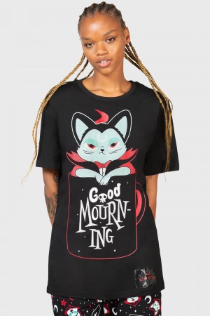 Killstar Catnap T-Shirt Loungewear Damen Schwarz | WKZ623914