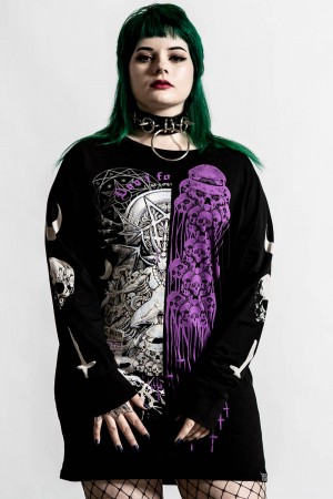 Killstar Cursed Split Long Sleeve Top Oberteile Damen Schwarz | WAE406521