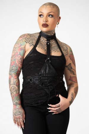 Killstar Dystopian Halter Top Oberteile Damen Schwarz | WYU268013