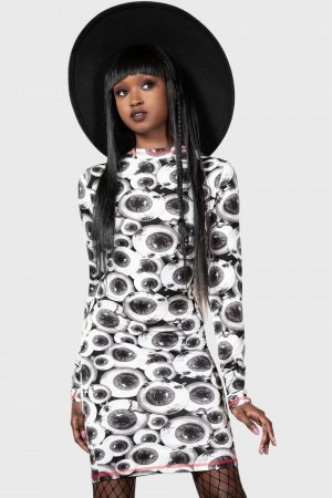 Killstar Four Flies Kleider Kleid Damen Schwarz Weiß | PAC684093