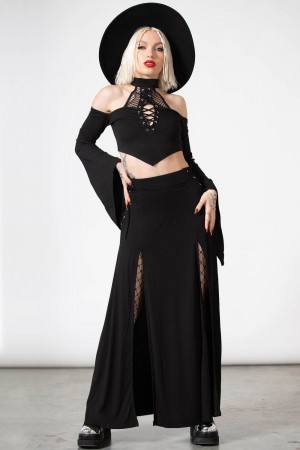 Killstar Hellverina Split Maxi Skirt Unterteile Damen Schwarz | VMY105932