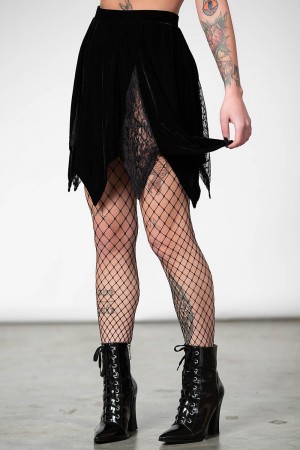 Killstar Lester Velvet Mini Skirt [B] Unterteile Damen Schwarz | RTG561037