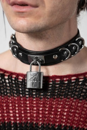 Killstar Lock N' Load Padlock Choker Schmuck Unisex Schwarz | JXO468710