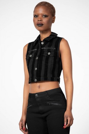 Killstar Notorious Trucker Vest Oberteile Damen Schwarz | LMW389610