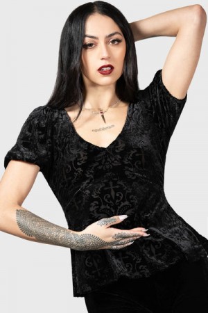 Killstar Sombre Heart Top Oberteile Damen Schwarz | SIO401583