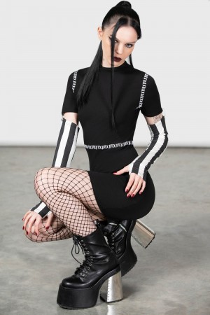 Killstar Stripes & Stitches Kleider Kleid Damen Schwarz | EXI642137