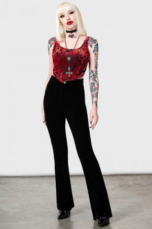 Killstar Thena's Thistle Velvet Bootcut Trousers Unterteile Damen Schwarz | YBH064159