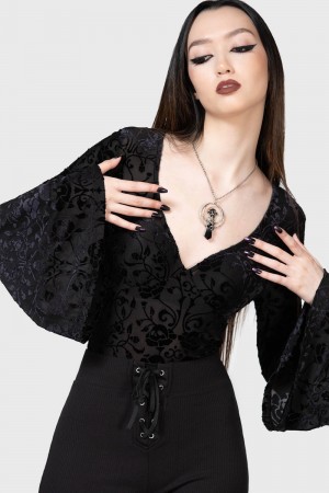 Killstar Woodland Gleam Long Sleeve Top Oberteile Damen Schwarz | UYM541820