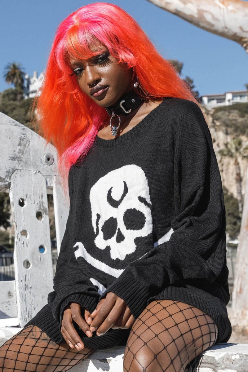 Killstar 2 The Bone Knit Pullover Oberteile Damen Schwarz | IWF876412
