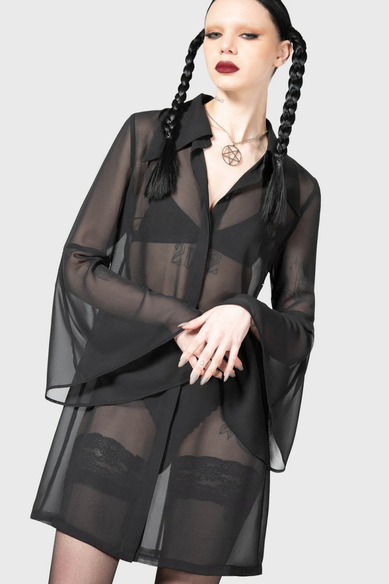 Killstar Arlene Shirt Kleider Kleid Damen Schwarz | SMV237615