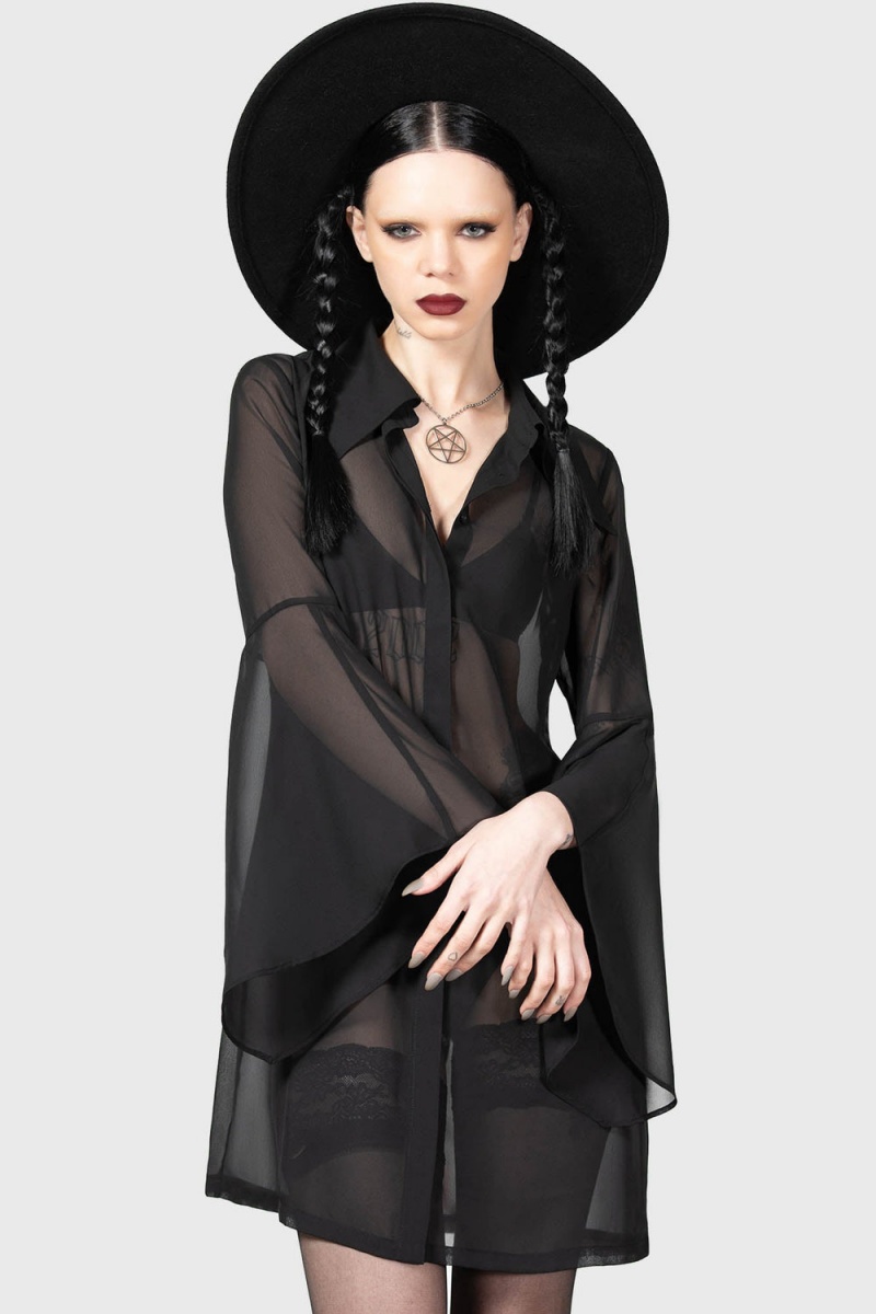 Killstar Arlene Shirt Kleider Kleid Damen Schwarz | SMV237615