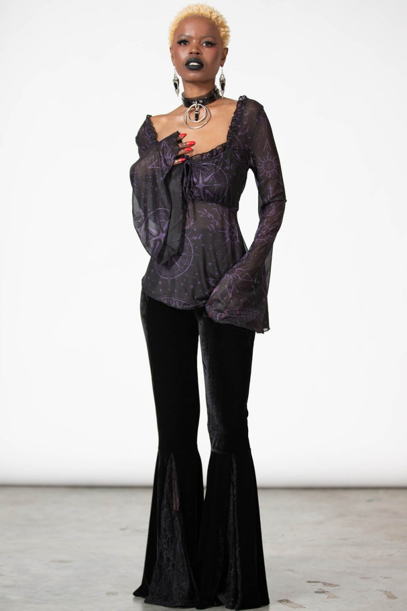 Killstar Astromancy Mesh Long Sleeve Top Oberteile Damen Schwarz | LXM072549