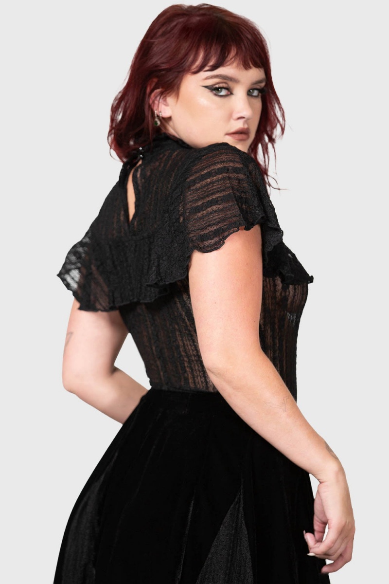 Killstar Atala's Night Spitze Top Oberteile Damen Schwarz | HLK018497