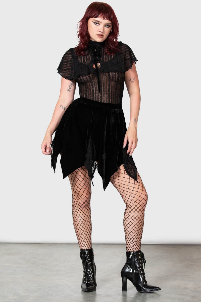 Killstar Atala's Night Spitze Top Oberteile Damen Schwarz | HLK018497