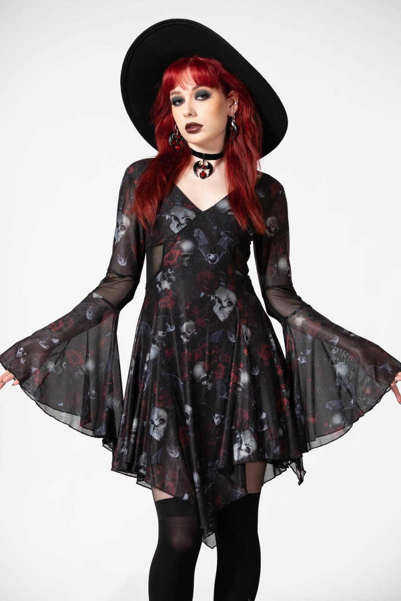 Killstar Bellflora Mesh Kleider Kleid Damen Schwarz | GAR251790