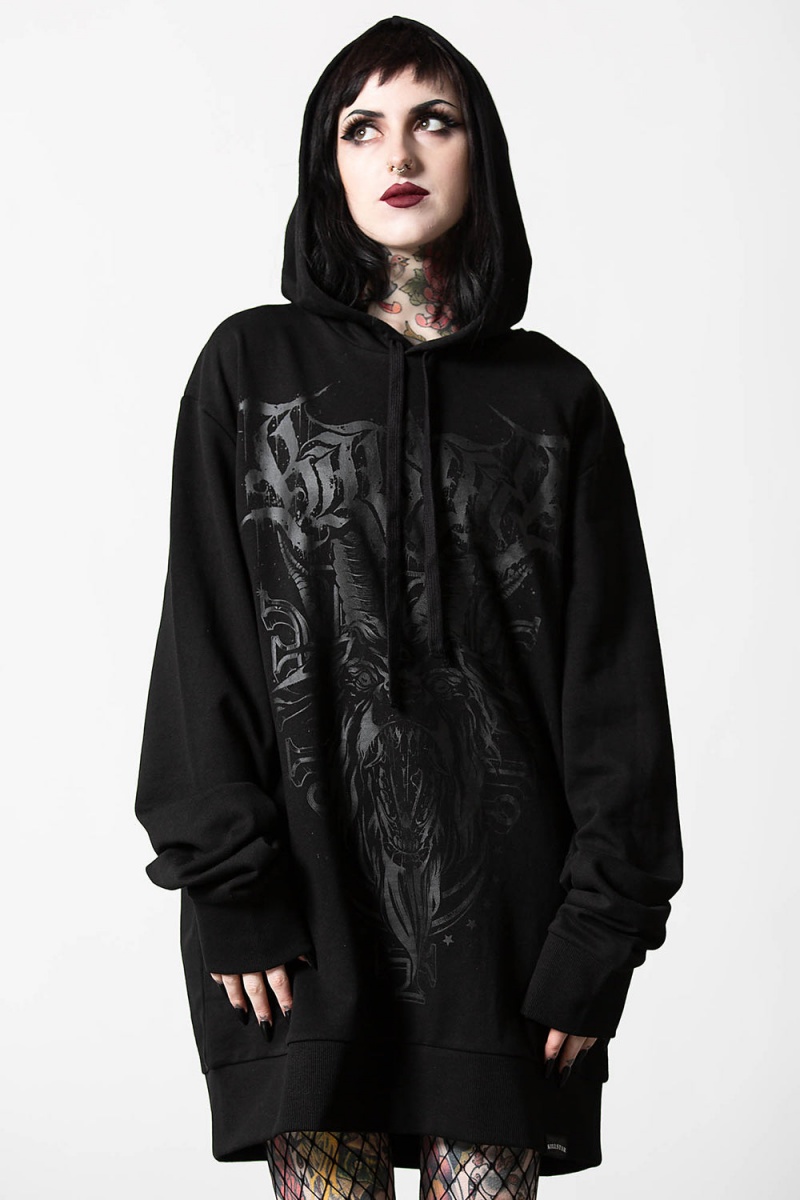 Killstar Bellow Longline Hoodie Oberbekleidung Damen Schwarz | YOL601839