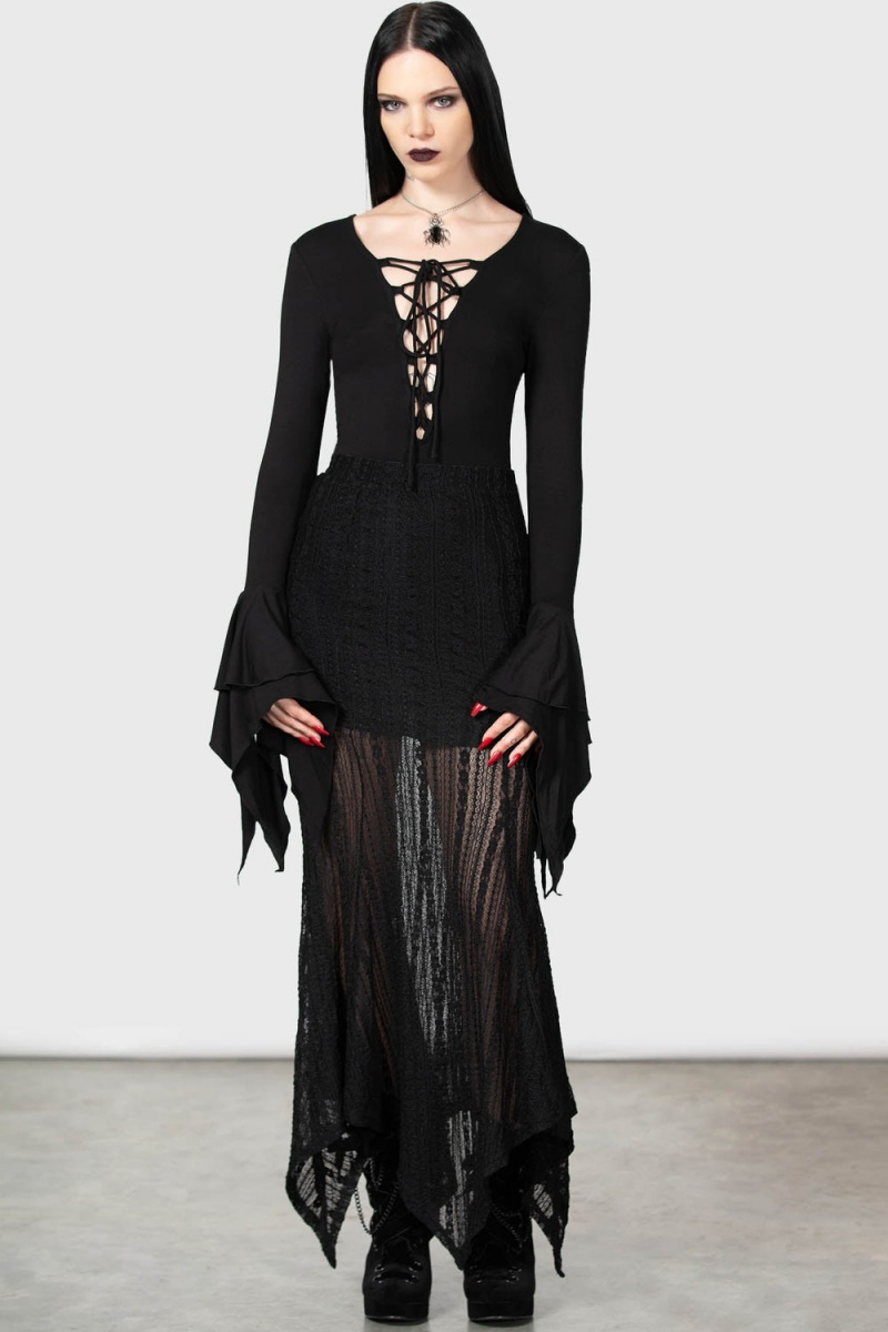 Killstar Black Roses Bodysuit Oberteile Damen Schwarz | VOI413295