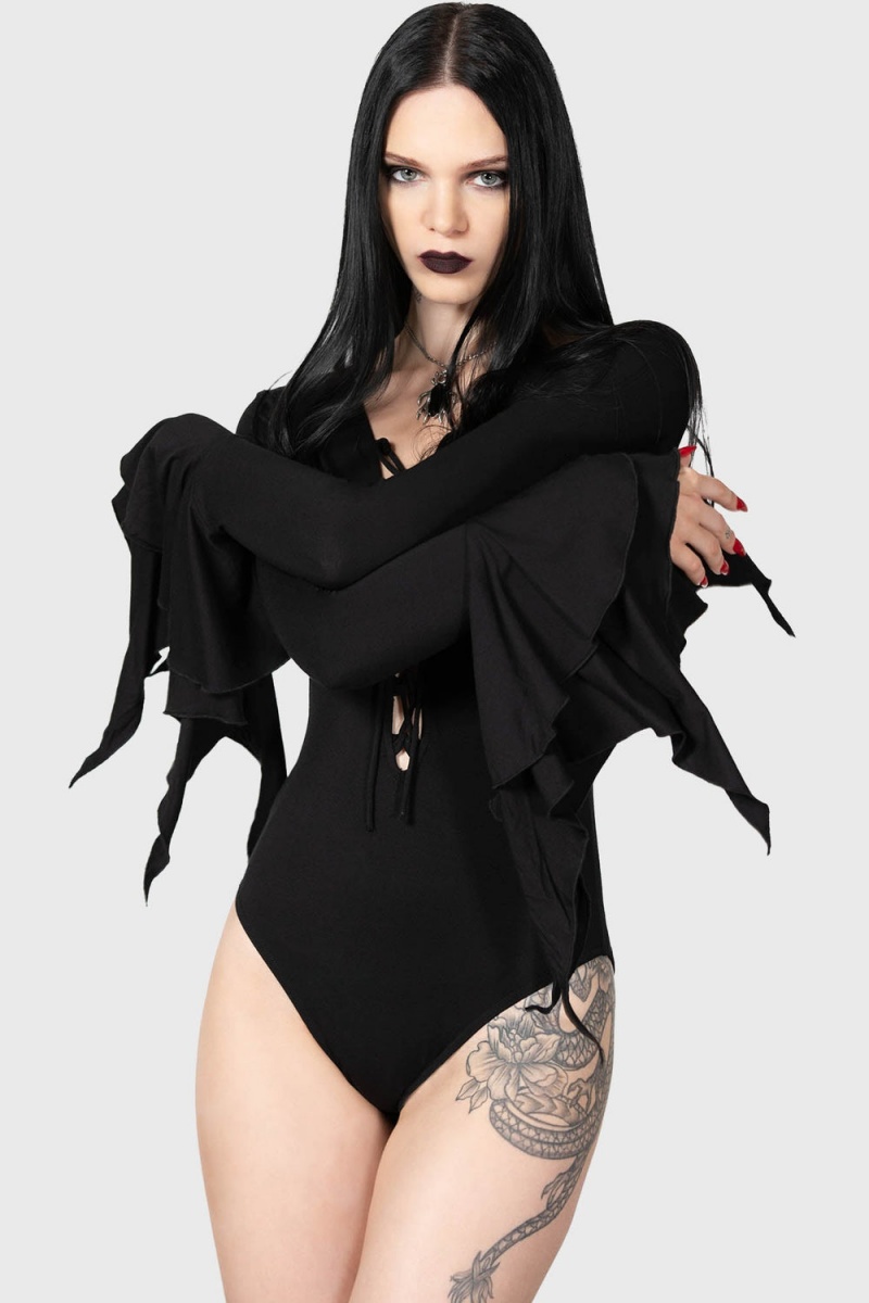 Killstar Black Roses Bodysuit Oberteile Damen Schwarz | VOI413295