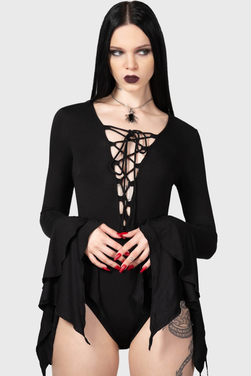 Killstar Black Roses Bodysuit Oberteile Damen Schwarz | VOI413295