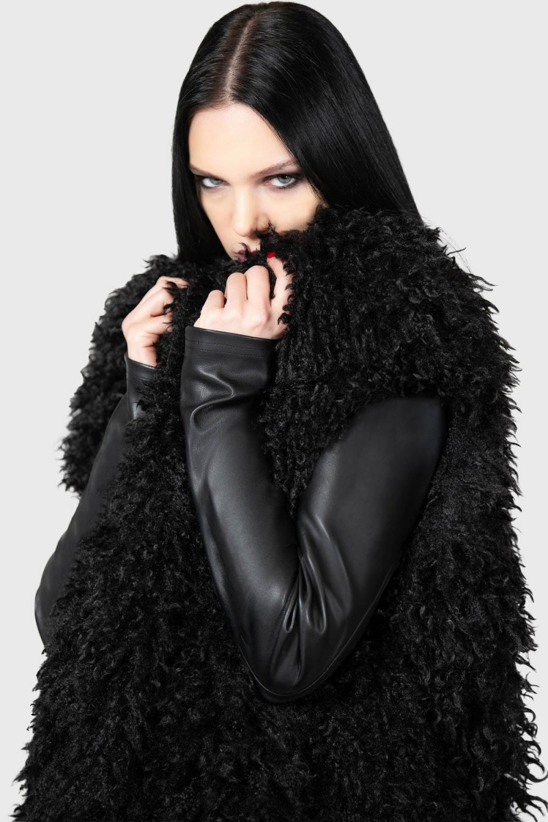 Killstar Blackwood Lure Coat Oberbekleidung Damen Schwarz | EGS978036