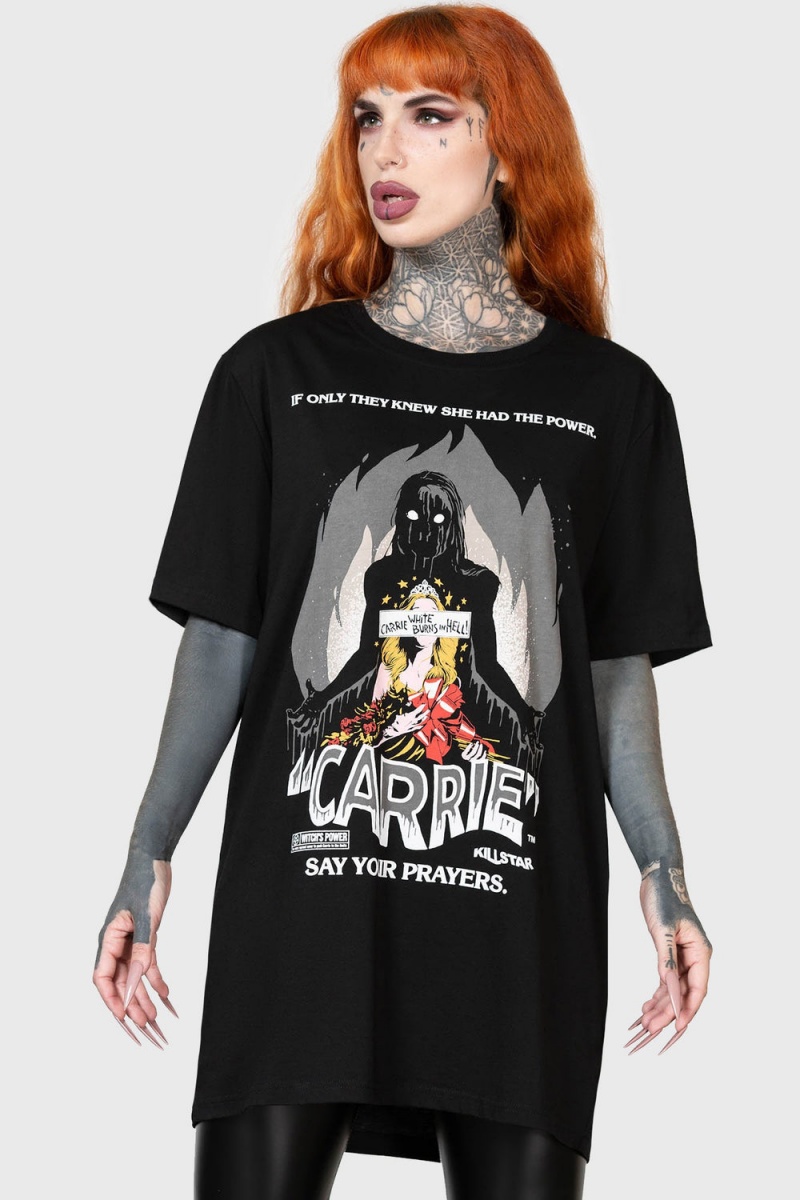 Killstar Carrie White T-Shirt Oberteile Damen Schwarz | VLQ239870