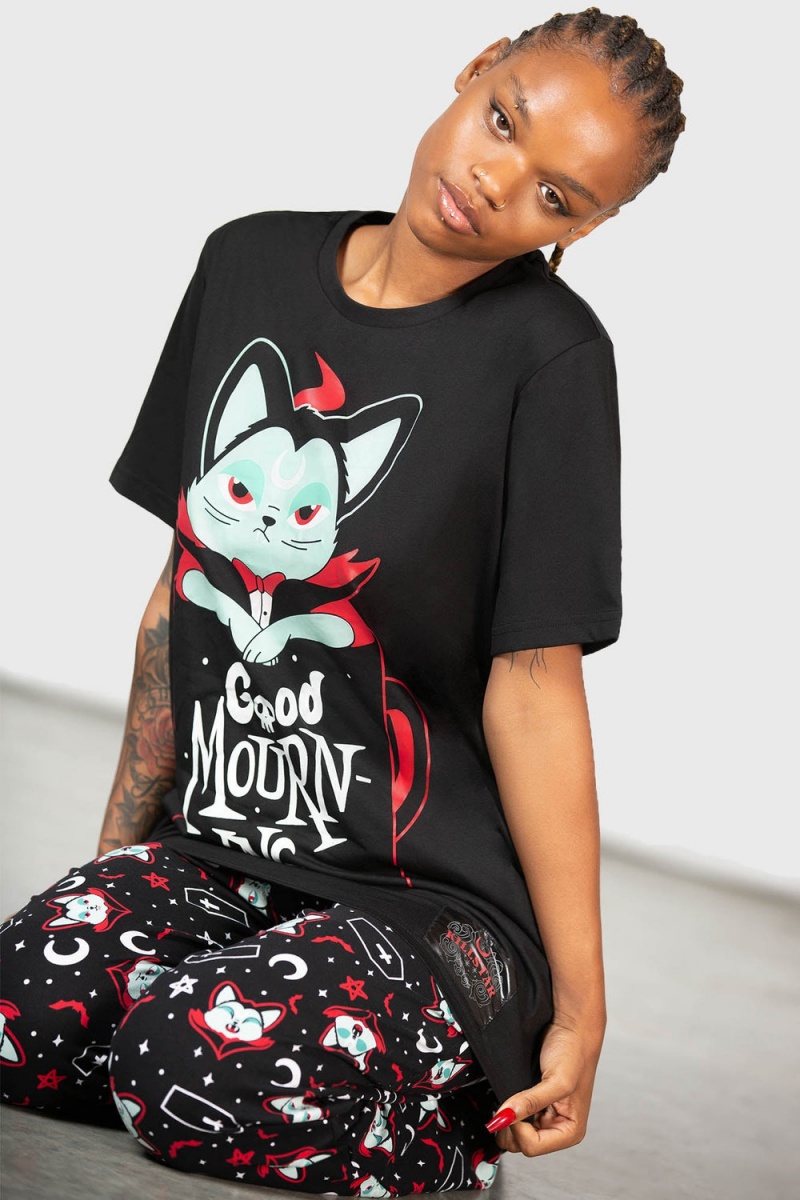 Killstar Catnap T-Shirt Loungewear Damen Schwarz | WKZ623914
