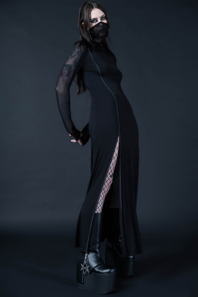 Killstar Chalcedony Maxi Kleider Kleid Damen Schwarz | OJA540297
