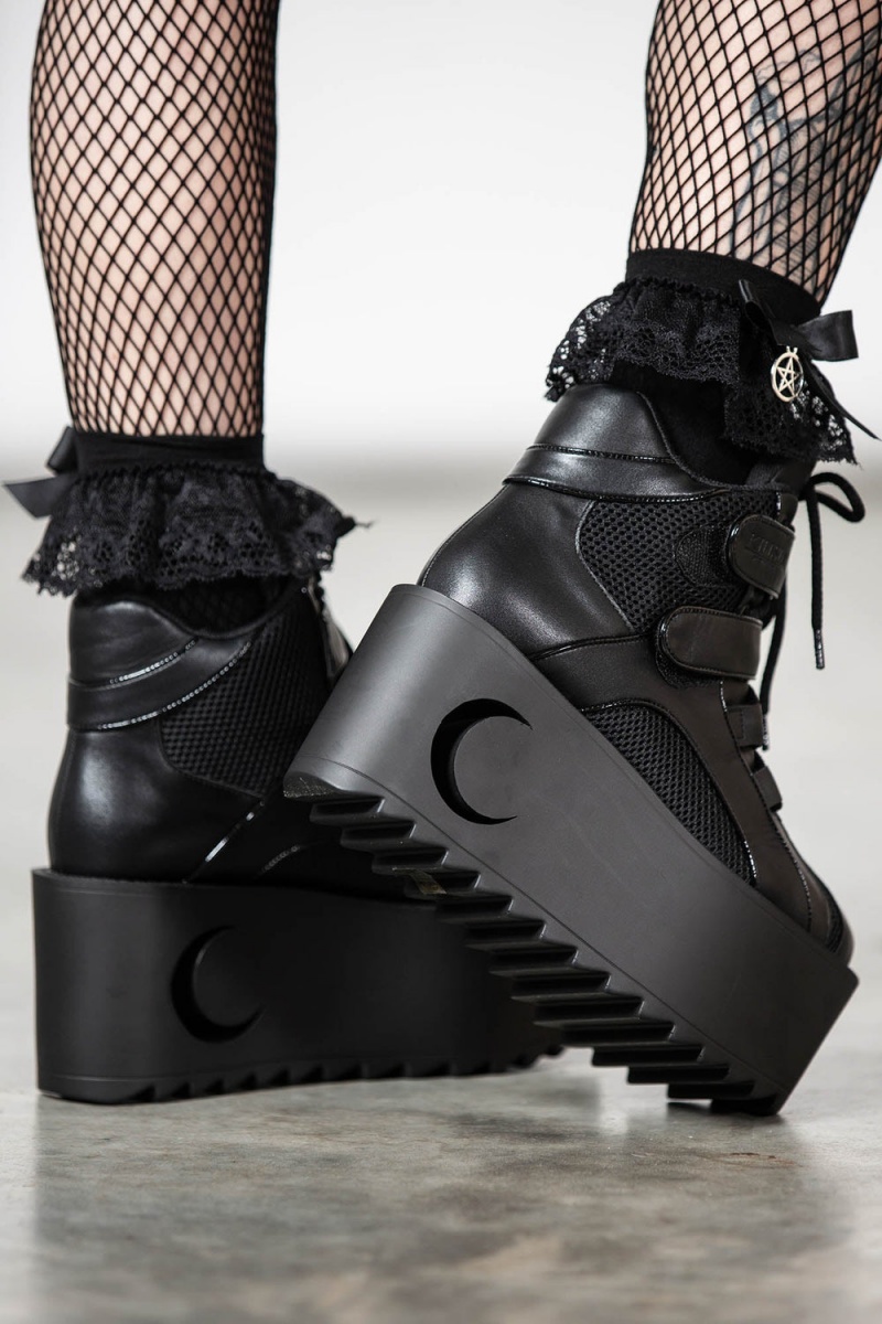 Killstar Crescent Night Plattform Trainers [B] Plateauschuhe Unisex Schwarz | ZUS275081