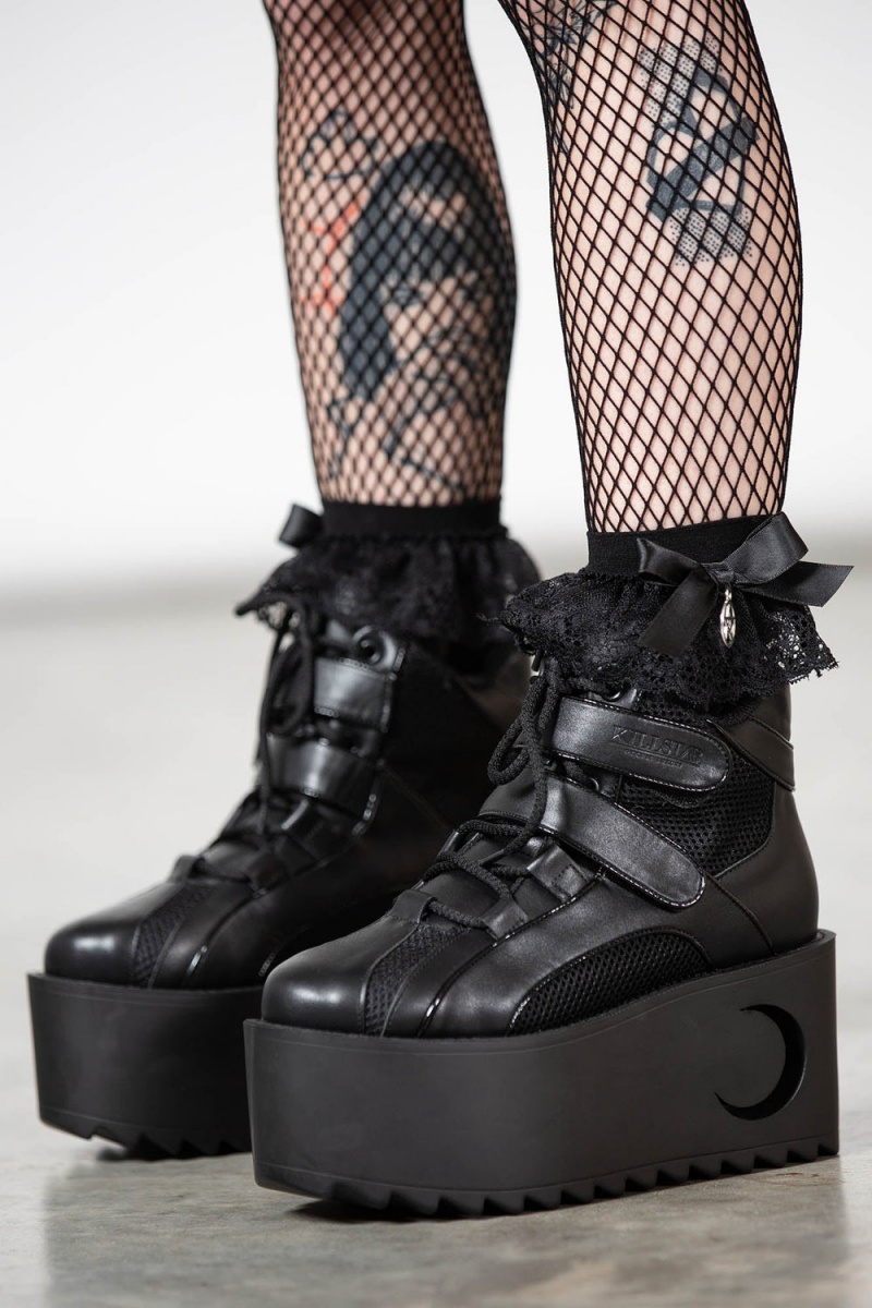 Killstar Crescent Night Plattform Trainers [B] Plateauschuhe Unisex Schwarz | ZUS275081