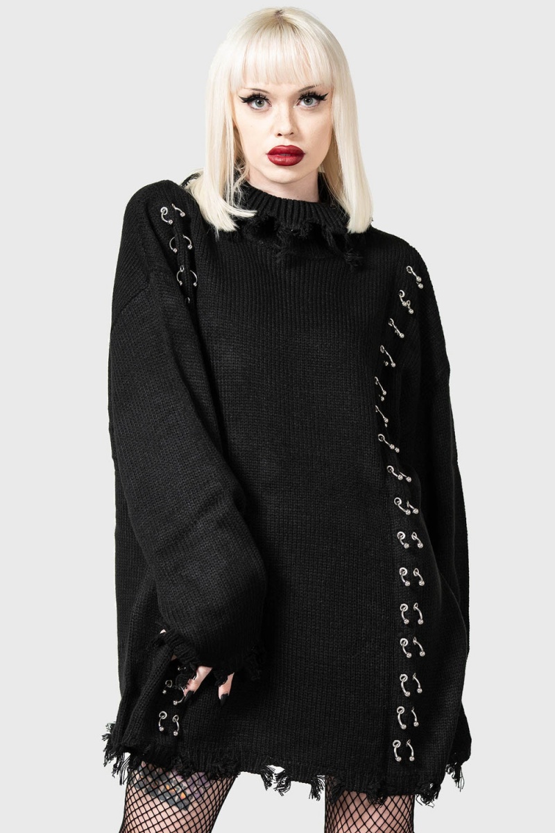 Killstar Daith Knit Pullover Oberteile Herren Schwarz | QNR201468