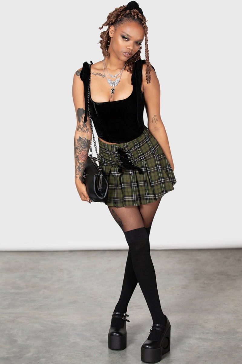 Killstar Dark Canopy Falten Skirt Unterteile Damen Grün | BIZ068379