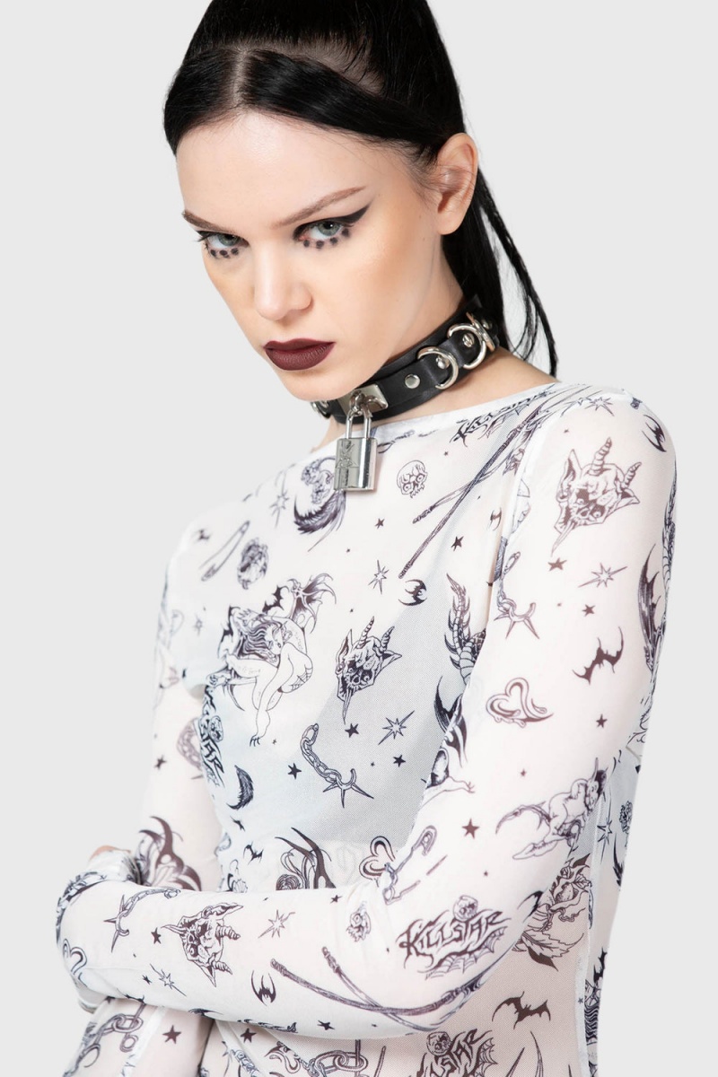 Killstar Dazed Skull Kleider Kleid Damen Weiß | AOV938472