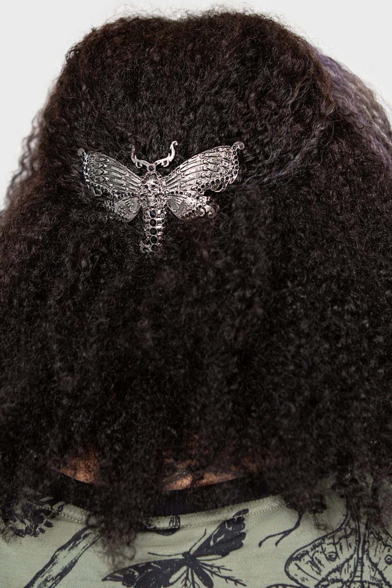 Killstar Death Moth Barrette [S] Kopfbedeckung Unisex Silber | BSO049758