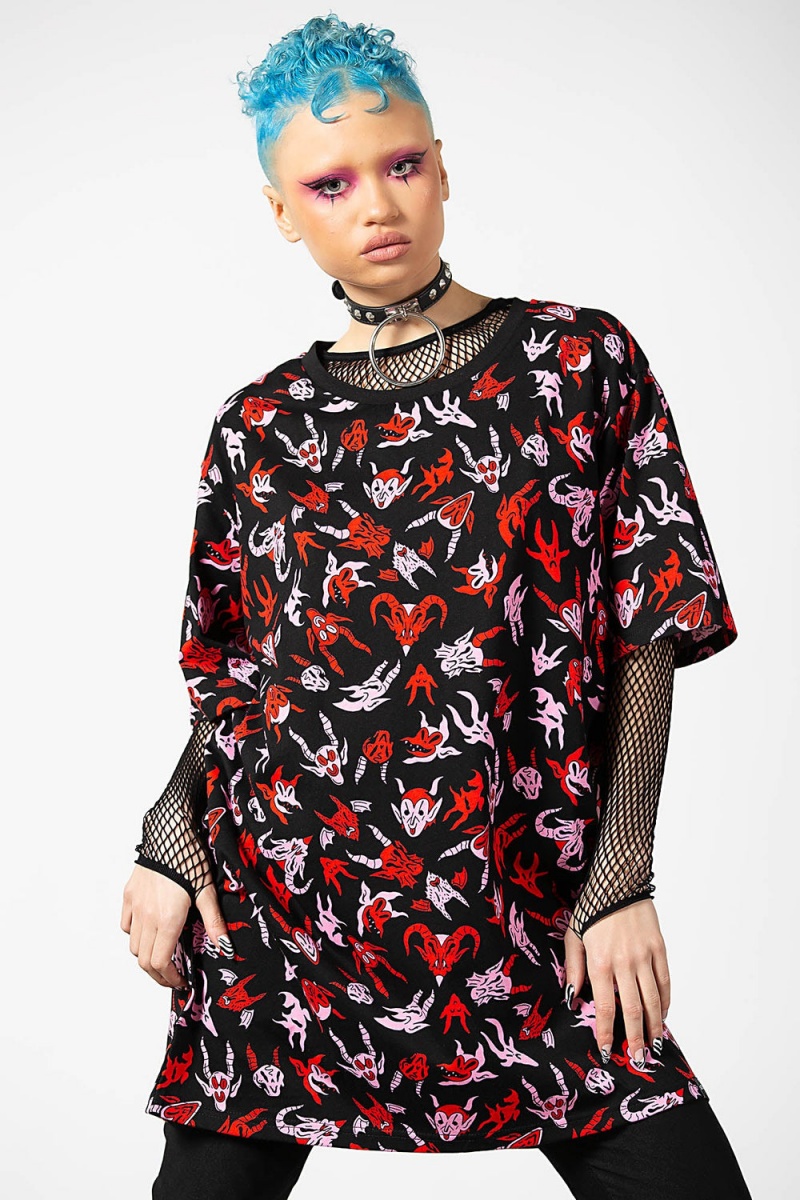 Killstar Demoniac T-Shirt Oberteile Damen Schwarz | NOK897210