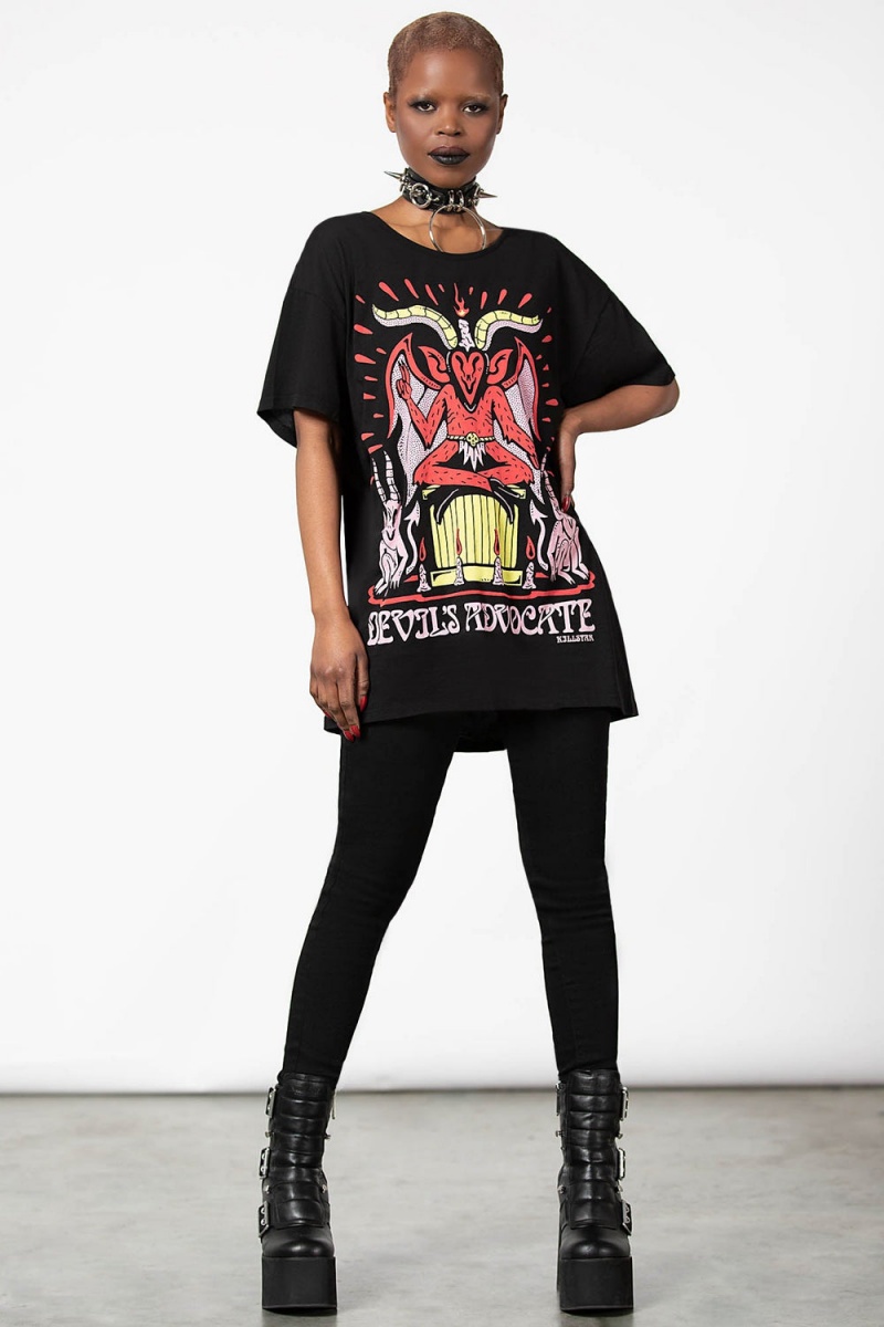 Killstar Devil Incarnate Relaxed Top Oberteile Damen Schwarz | SAE026873