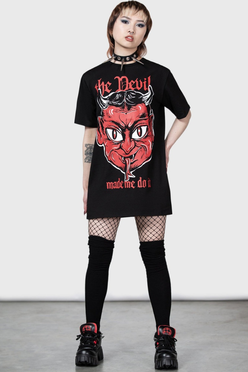 Killstar Devil Night T-Shirt Oberteile Damen Schwarz | JYG508639
