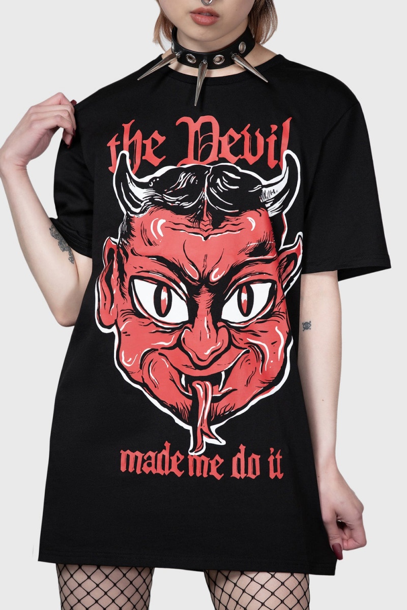 Killstar Devil Night T-Shirt Oberteile Damen Schwarz | JYG508639