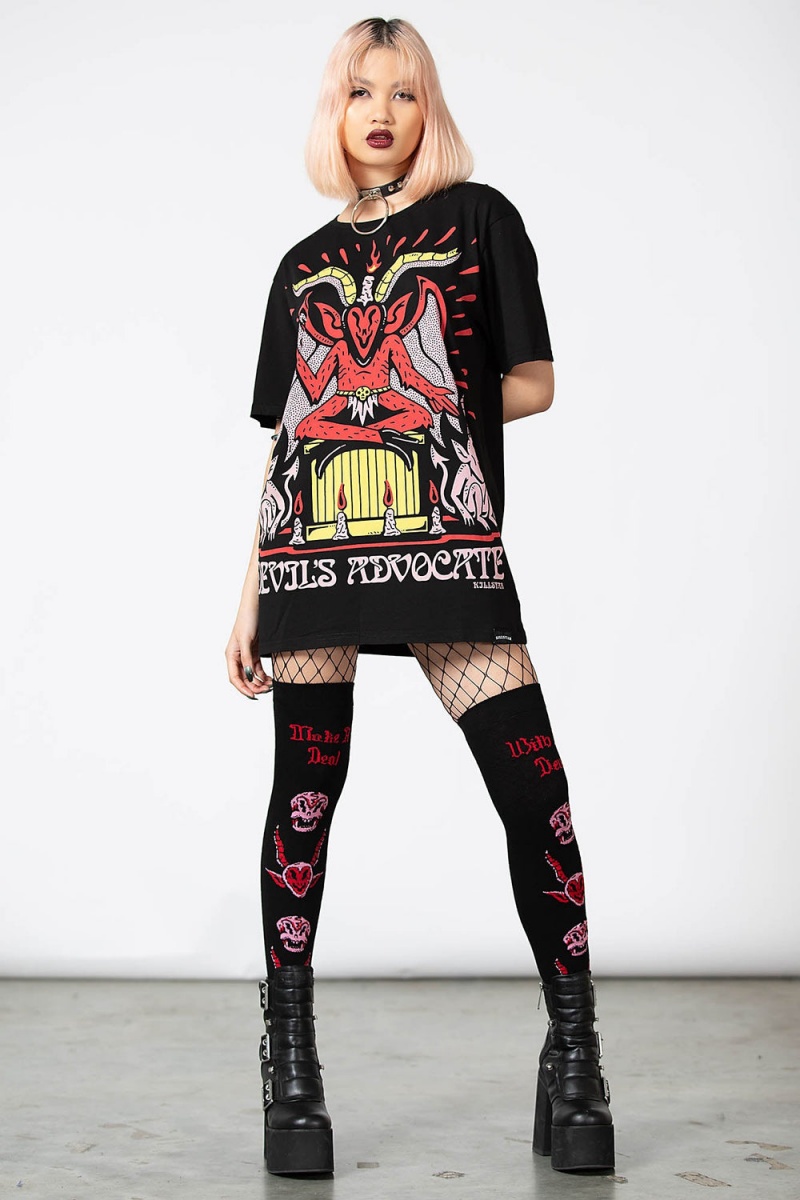 Killstar Devils Advocate T-Shirt Oberteile Damen Schwarz | BGT576291