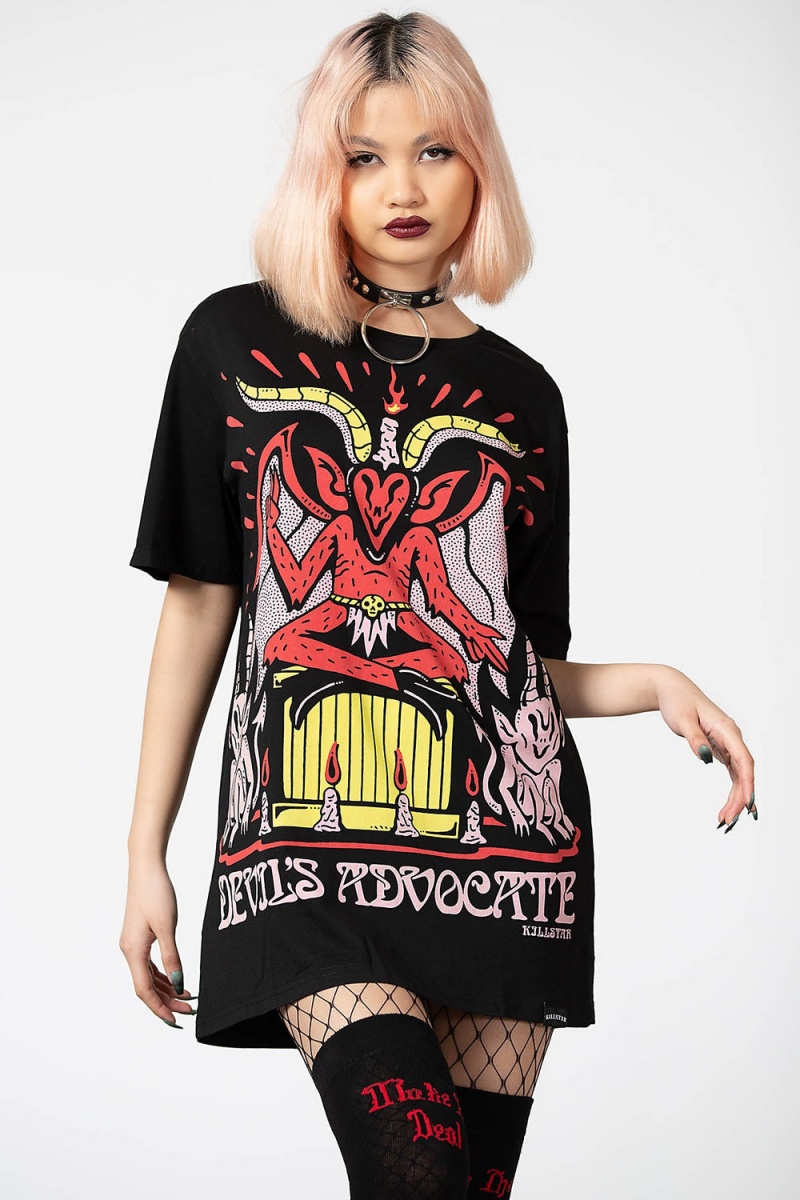 Killstar Devils Advocate T-Shirt Oberteile Damen Schwarz | BGT576291