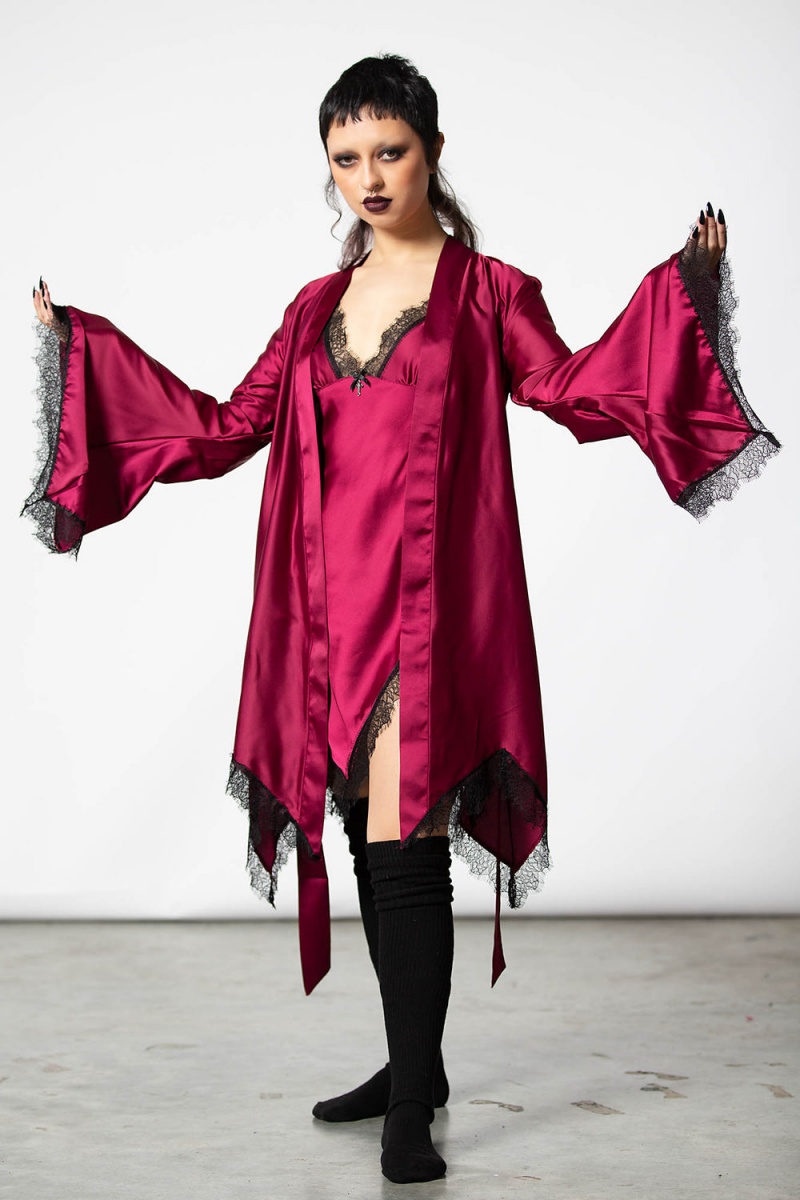 Killstar Devil's Lullaby Satin Robe [BLOOD] Loungewear Damen Rot | QFV321869