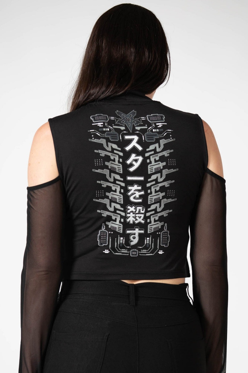 Killstar Devil's Voice Cold Shoulder Top Oberteile Damen Schwarz | TEV435807