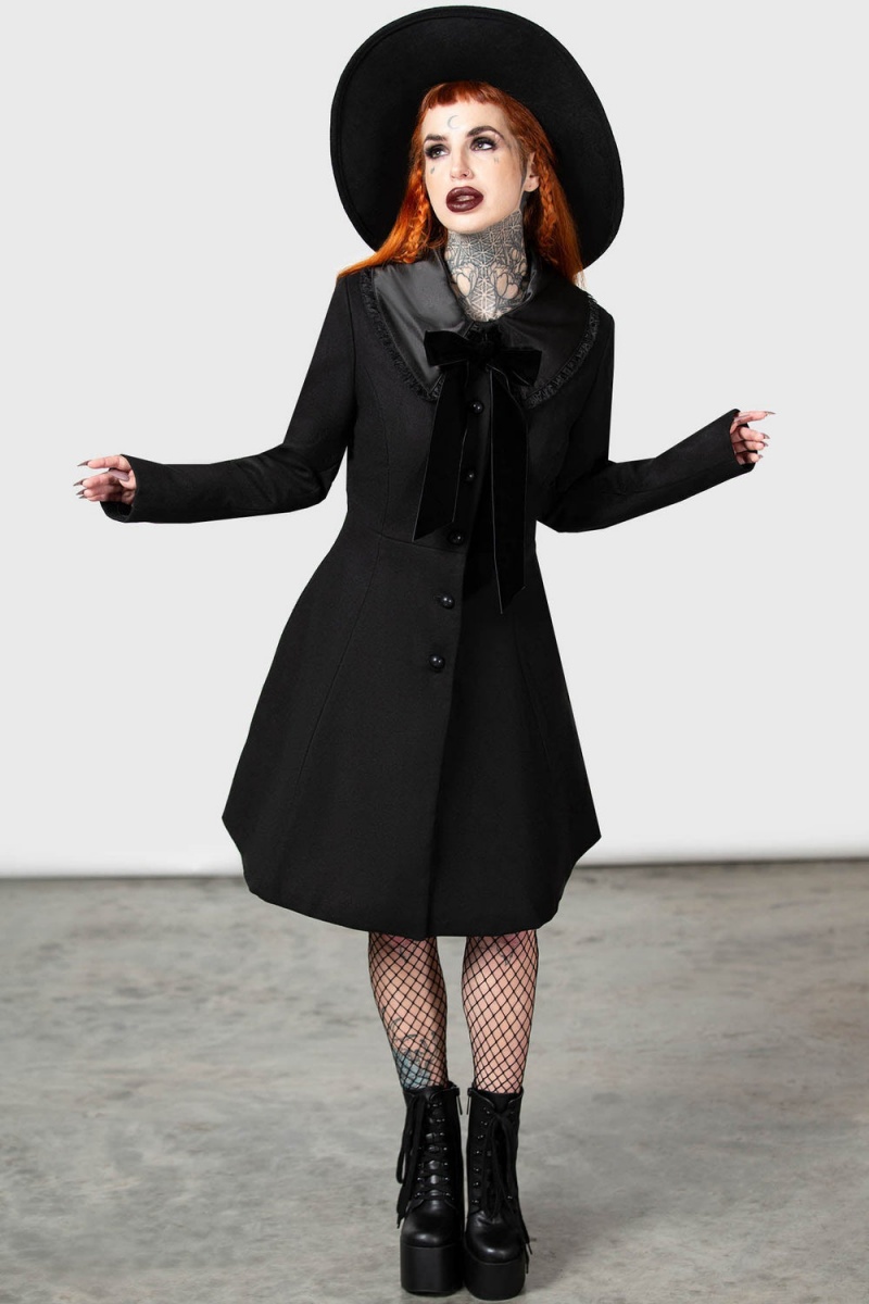 Killstar Druantia Coat Oberbekleidung Damen Schwarz | GUT635920
