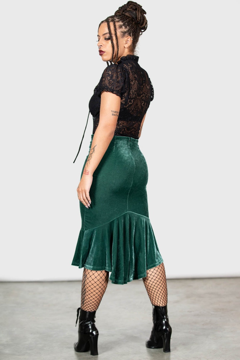 Killstar Drusilla Midi Skirt [GREEN] Unterteile Damen Grün | UQW240695