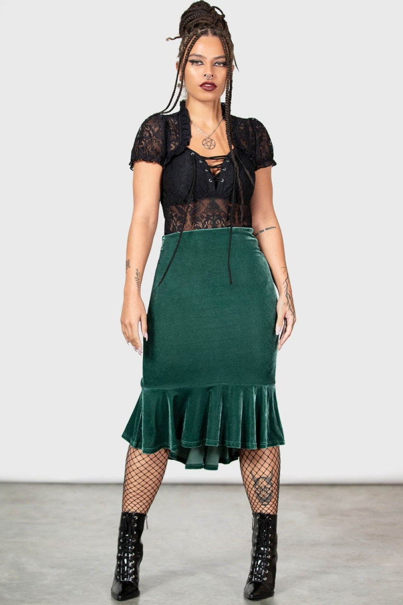 Killstar Drusilla Midi Skirt [GREEN] Unterteile Damen Grün | UQW240695