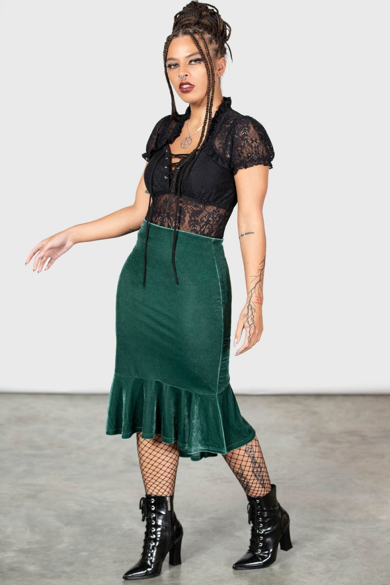 Killstar Drusilla Midi Skirt [GREEN] Unterteile Damen Grün | UQW240695