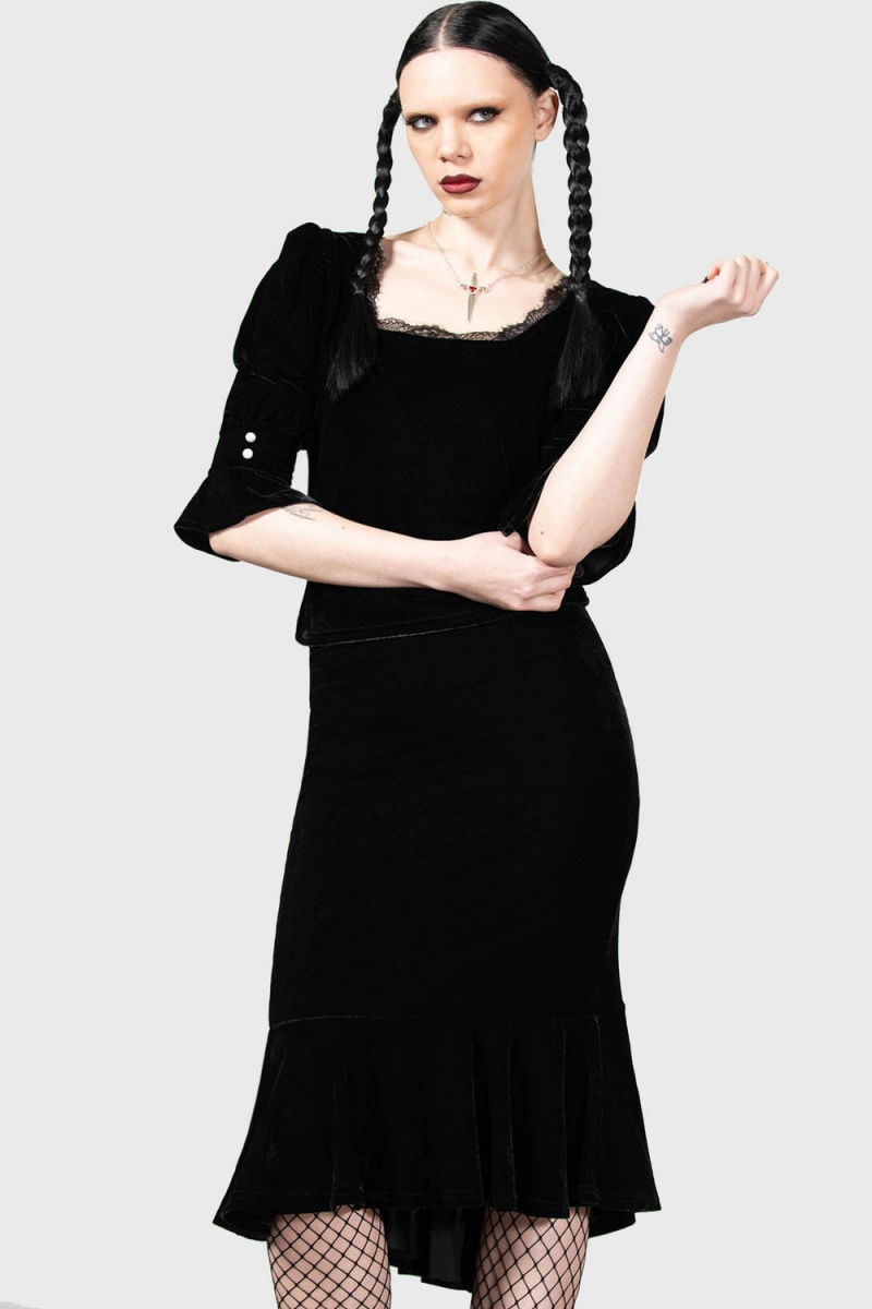 Killstar Drusilla Midi Skirt Unterteile Damen Schwarz | SOM146925