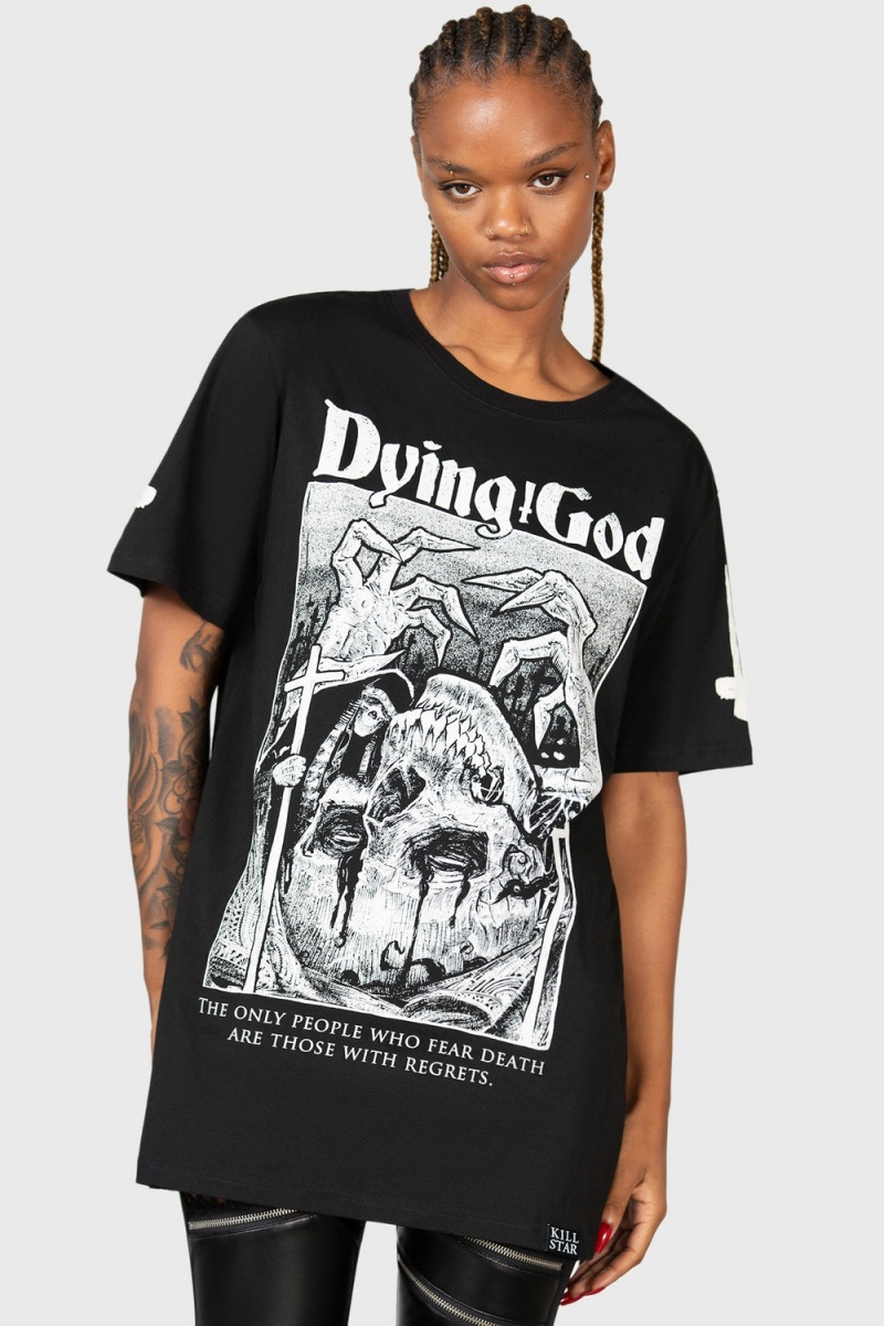 Killstar Dying God T-Shirt Oberteile Damen Schwarz Weiß | LVP185390